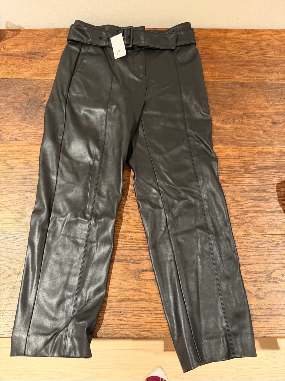 Ann Taylor Black Faux Leather Belted Pants